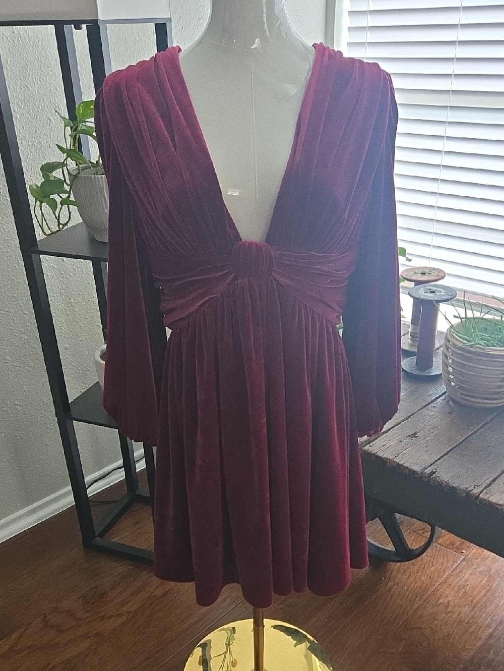 Gianni Bini Burgundy Velvet Plunge Mini Dress